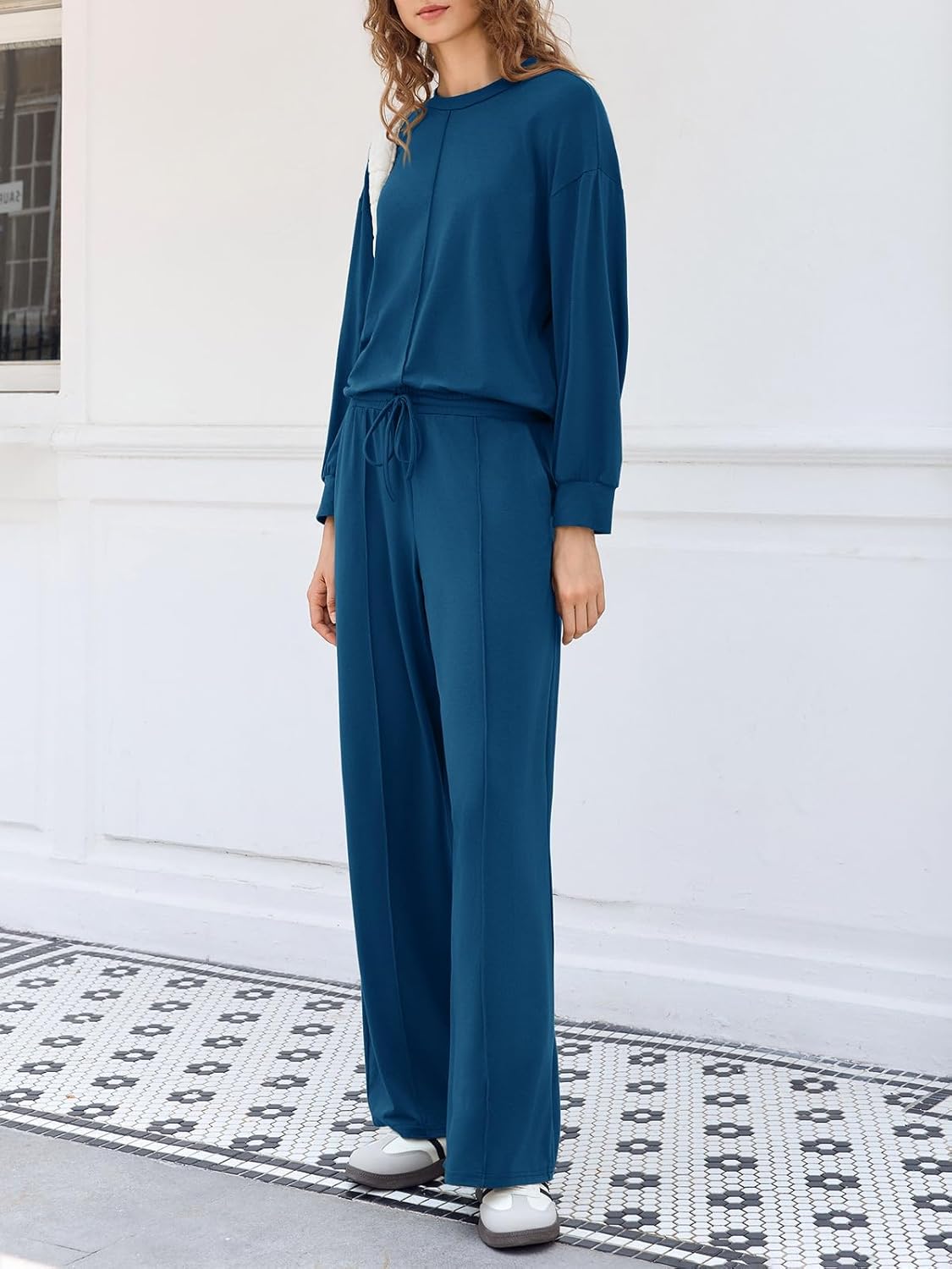 Yousify Women's 2 Piece Lounge Sets Casual Long Sleeve Tops Wide Leg Pants Loose Tracksuit Fall Travel Outfits - Image 3