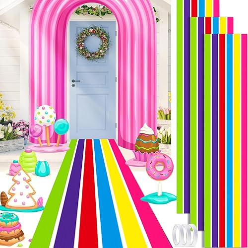 Miniatura 1 de ZOIIWA Alfombra colorida de Candyland de poliéster de 24 pulgadas x 10 pies, decoración de tierra de caramelo, alfombra de pasillo de princesa,