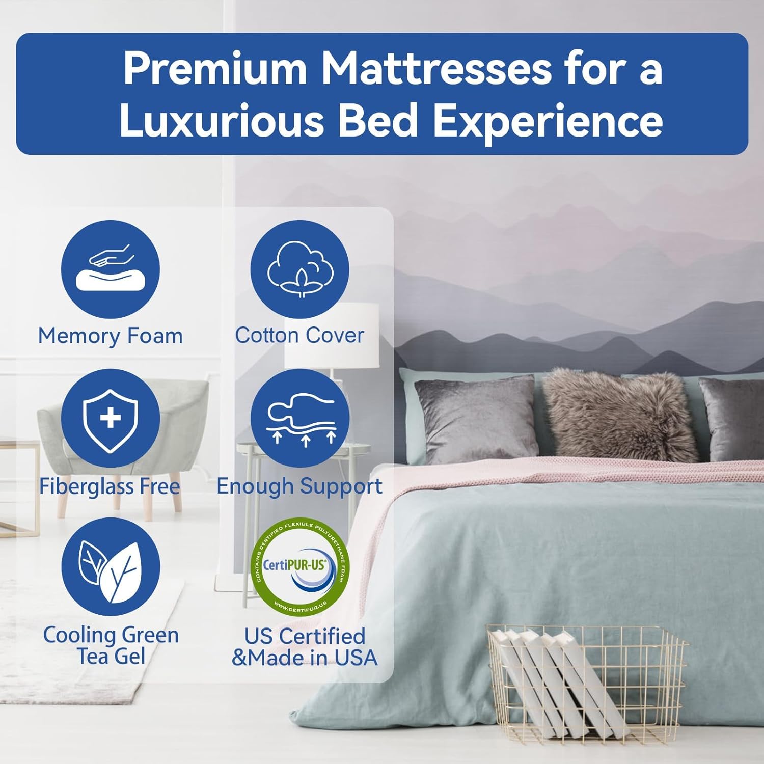 Opoiar Firm Memory Foam Mattress King Size 10 Inch, Premier Cooling Green Tea Gel Bed-Mattress in Box, High-Density Mattresses for Back Pain, Removable Fiberglass Free Cover, CertiPUR-US, 80'' x 76''