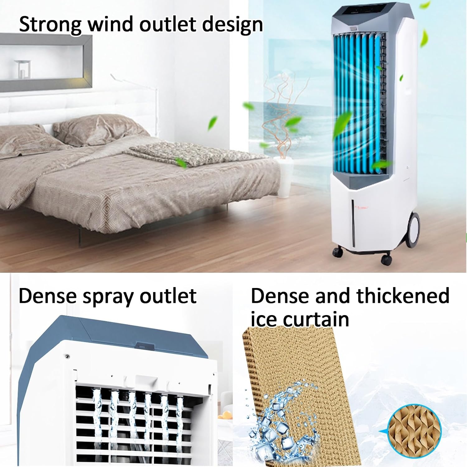 Portable Swamp Cooler, 60° Rotation Cooling Fan, Without Hose Vertical Outdoor Air Conditioner, with 14L Water Tank, 3 Speeds, Fast Cooling, Ultra-Quiet, for Bedroom, Home & Office(95x40x29cm/37.4x16x