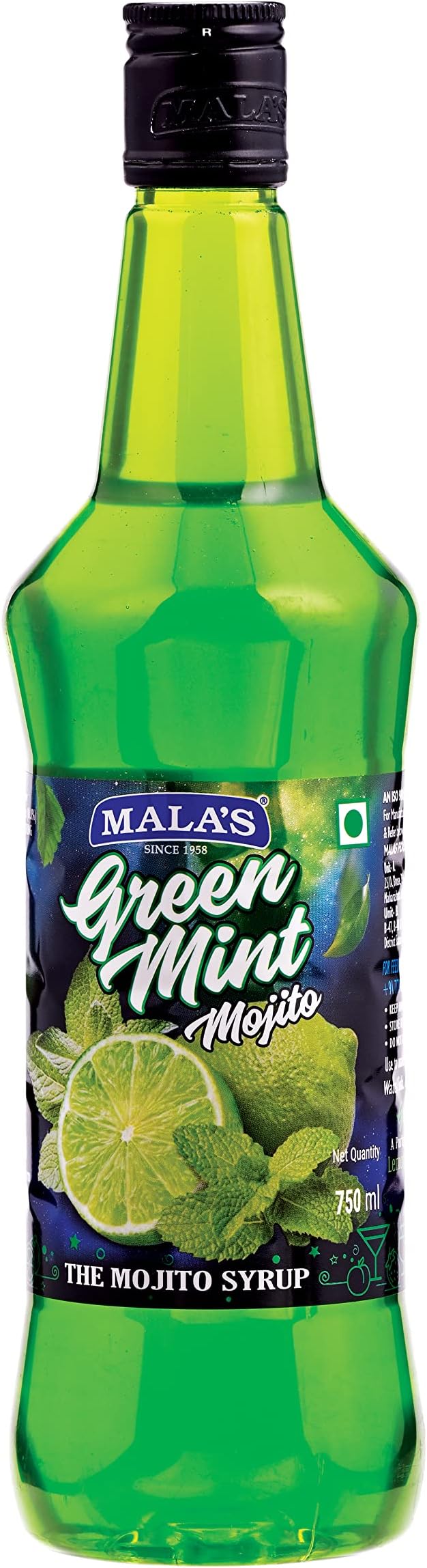 Mala's, Fruit Mocktail Syrup Green Mint Lime and Mint Mojito Syrup | Mixer for Mocktails, Cocktails, Drinks, Juices, Beverages | Non Alcoholic Mix 750ML Bottle