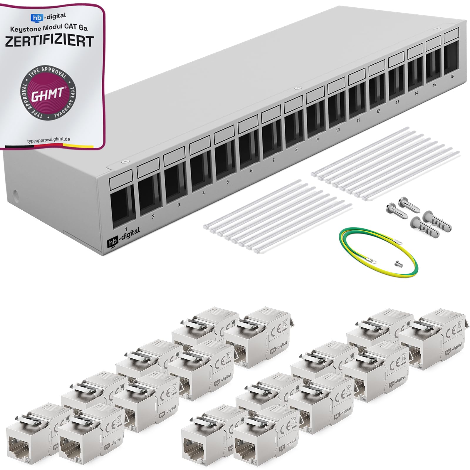 HB-DIGITAL SET: Patchpanel Gehäuse für Keystone Module + Keystone RJ45 Buchse Jack für Netzwerkinstallation kompatibel mit Verlegekabel LAN Ethernet | SCHWARZ