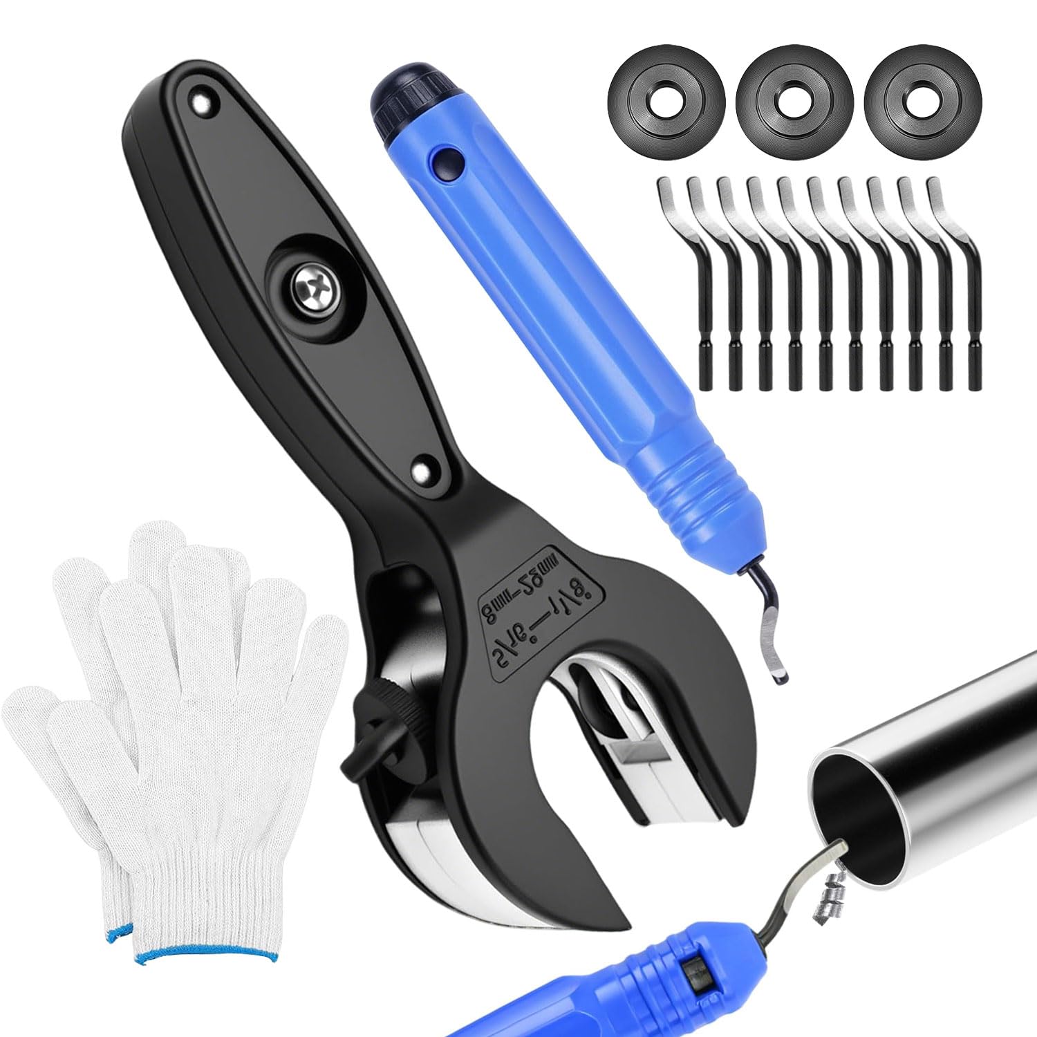 8-29 mm Trinquete Cortatubos PVC de Tubos con 3 Cuchillas de Repuesto Herramienta de Desbarbador Multicapa Guantes y Apto para Tubos de Corta Tubo Cobre Acero Inoxidable Acero Aluminio y PVC