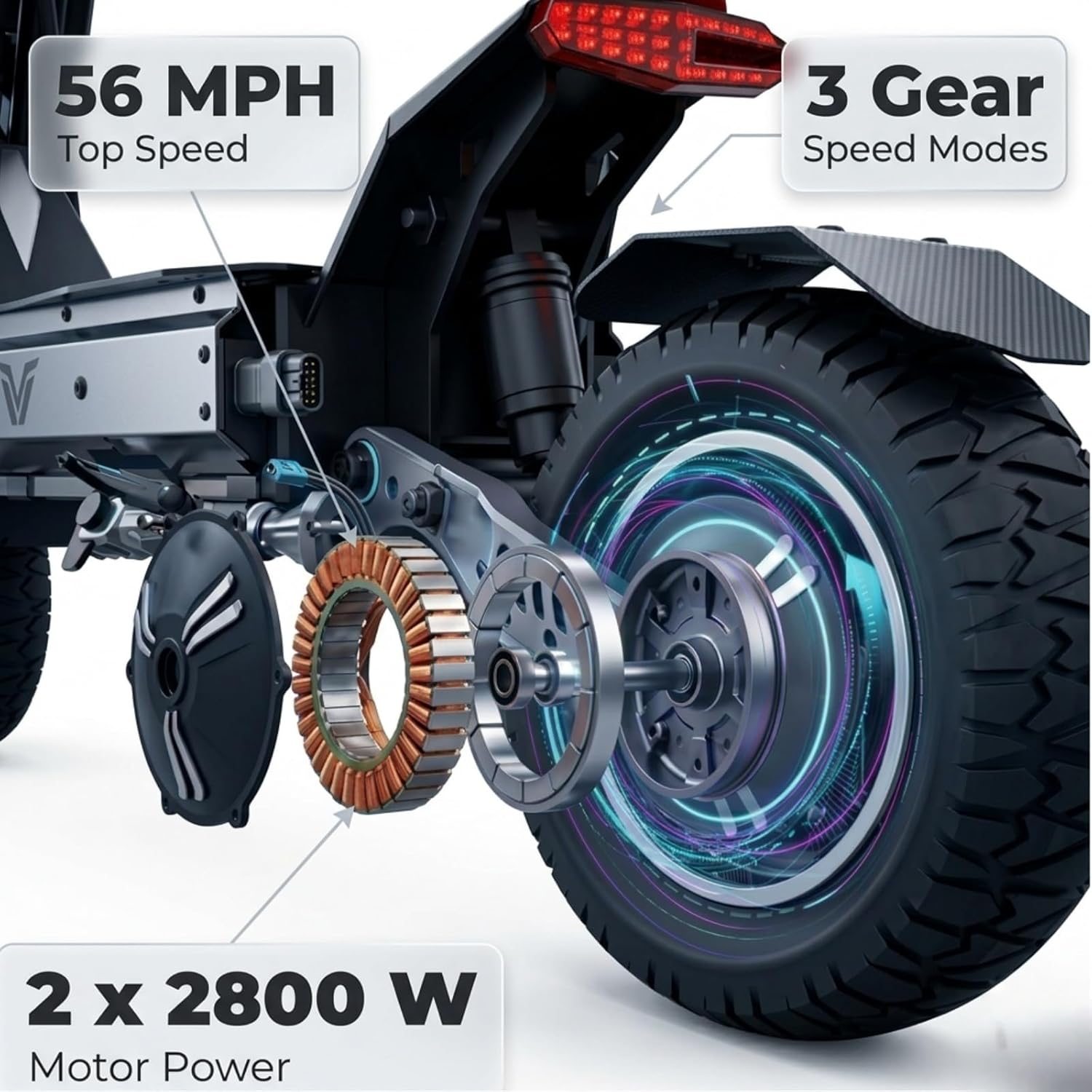 GD83 Electric Scooter for Adults - 5600W Dual Motor,Up to 56 MPH,62 Miles Long Range, 60V/30AH Battery,with Spare Tire & Aluminum Alloy Single Swing Arm,Foldable,11" Off-Road e-Scooter