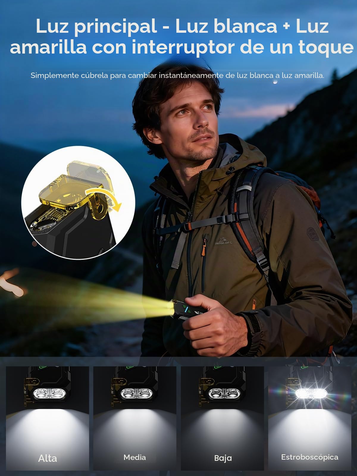 Smiling Shark Linterna ML01, Linterna LED Recargable USB Magnética con Luz Blanca & Amarilla & Púrpura & Luz Lateral RGB Flashlight Compacta Mini con Clip para Camping Senderismo Emergencias (Negro)