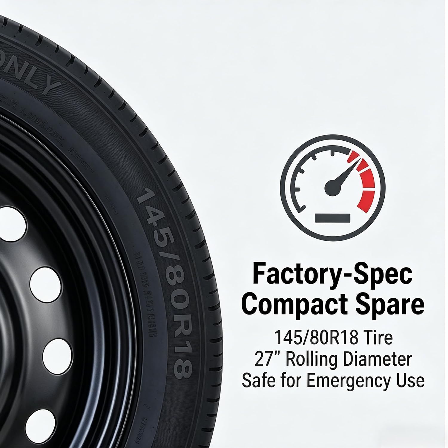 Spare Tire Kit Compatible with 2015-2026 Mustang EcoBoost GT - Includes 18x4 Rim, 145/80R18 Spare Wheel, 27" Rolling Diameter Includes car Jack kit and Spare tire portable bag.