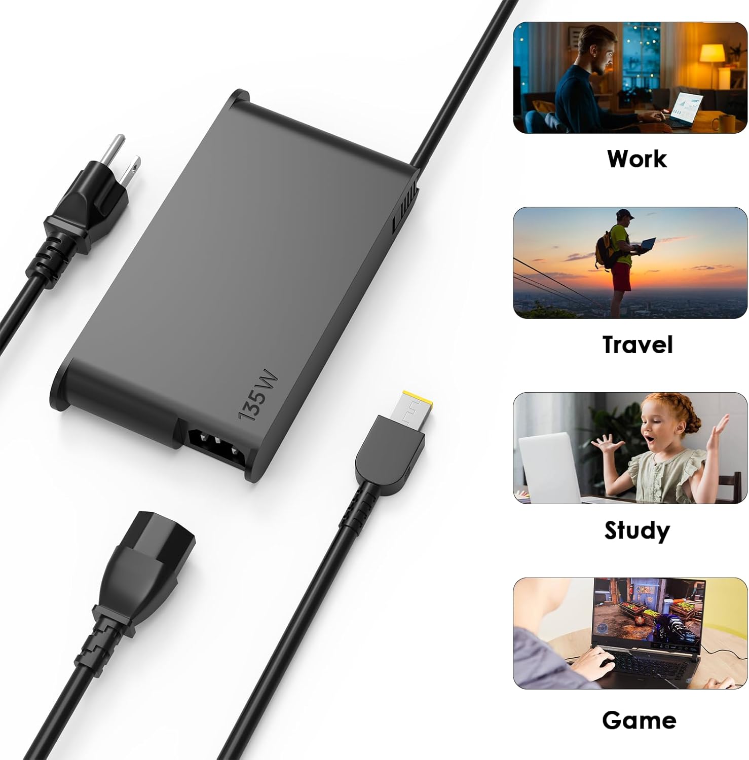 135w Laptop Charger Compatible with Lenovo LOQ 15 16 15.1" 15IAX9 15APH8 15IRH8 16APH8 16IRH8 ThinkPad Z16 P16s P15s P14s E16 E15 E14 RTX4050 RTX4060 Gaming Laptop Power Adapter