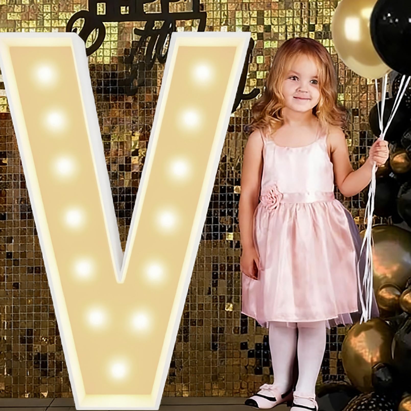 Alphabet LED Lights, 2.3/3.3/4ft Large Words Marquee Cardboard Letters Lamps For Birthday Graduation Party Decorations Wedding Home Decoration(V,100cm/3.3ft)