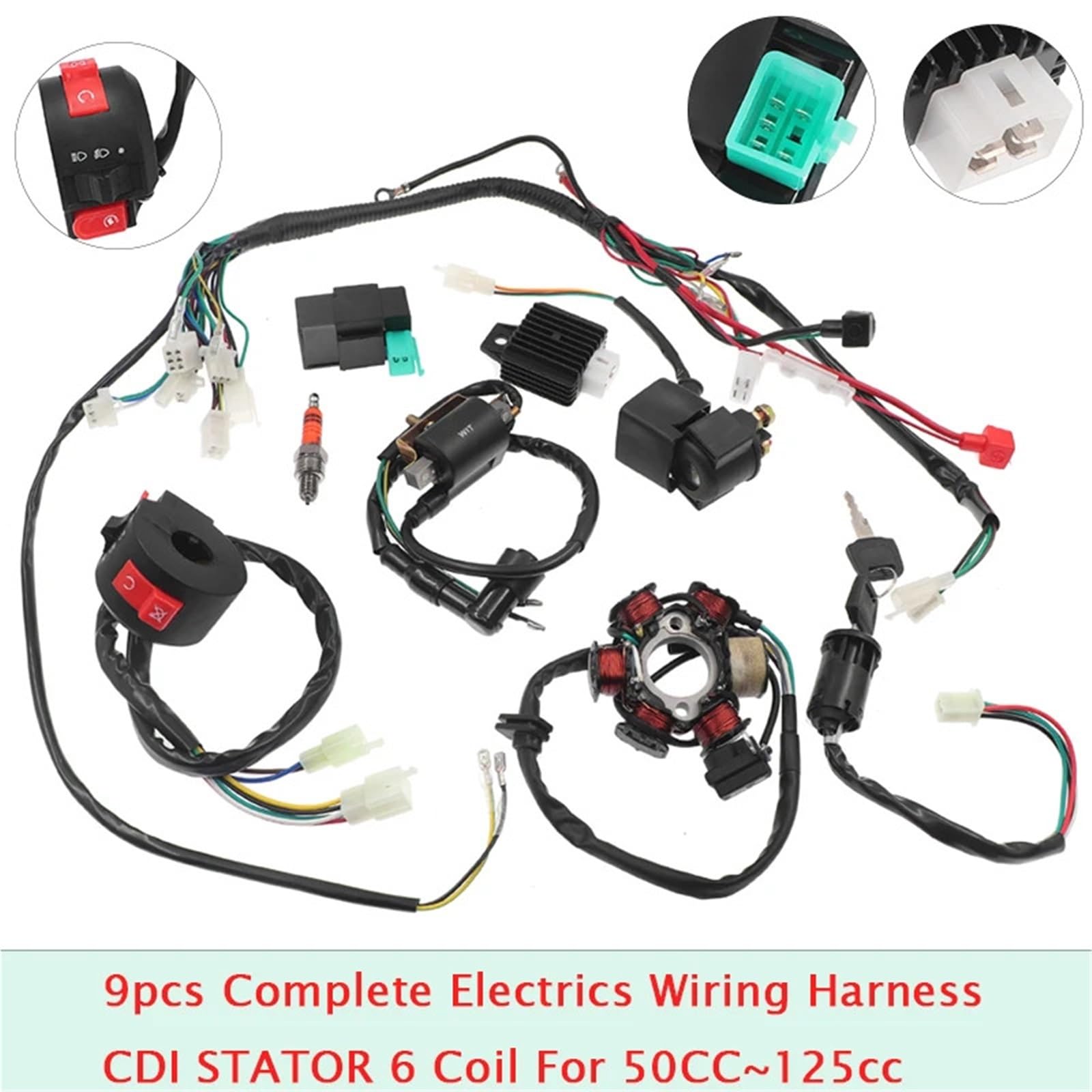 Cewka zapłonowa Kompletna wiązka przewodów elektrycznych CDI STATOR 6 cewek do motocykla ATV Quad Pit 50cc 110cc 125cc