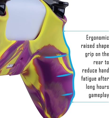 Miniatura 3 de PlayVital Funda de silicona antideslizante de camuflaje morado y amarillo de dos tonos para controlador PS5, funda de goma suave para controlador