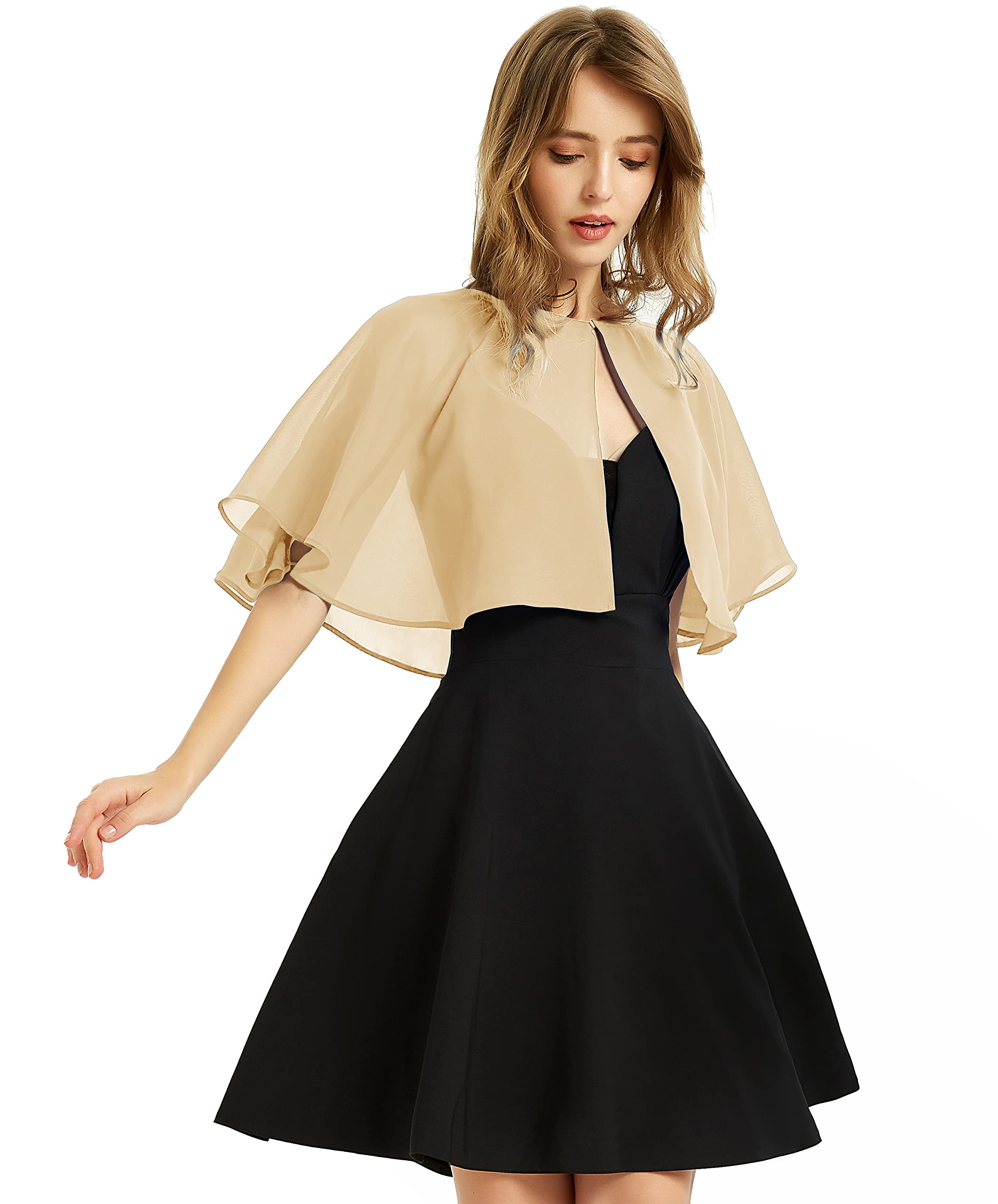 Women's Soft Chiffon Shawl Wraps Shrug for Evening Dress Wedding Cape Bolero Flapper Cover Up