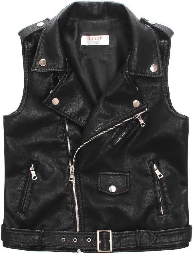 LJYH Children Faux Leather Motorcycle Vests Boys Joker Dress Coats Black
