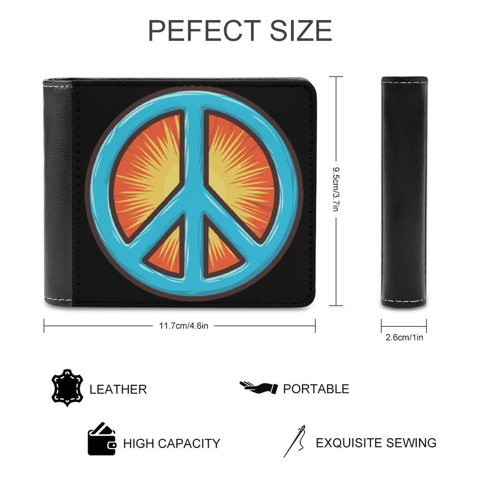 Peace Sign Bifold Wallet PU Leather Coin Purse Lightweight Credit Card Holder Wallet Money Clip
