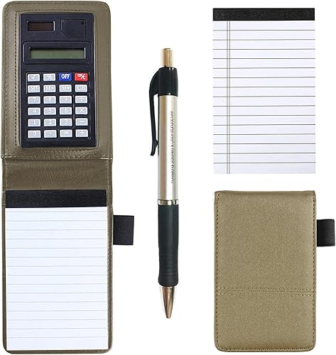 SAYEEC Bloc de notas de bolsillo pequeño A7 con soporte para bolígrafo con calculadora, organizador de jotter, diario de escritura, cubierta de