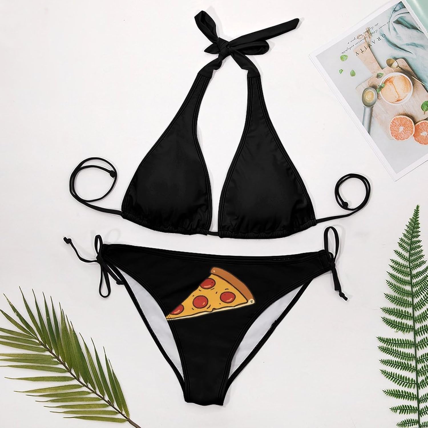 Cheese Pizza Novelty Women's 2 Piece String Bikini Set Swimsuits Bathing Suit Swimwear