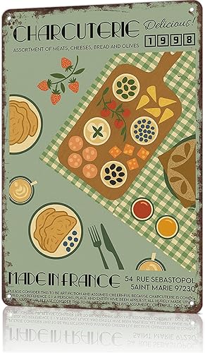 Funny Vintage Metal Sign French Charcuterie Board Poster Wall Art for Home Living Room Office Bar Decor 8X12inch