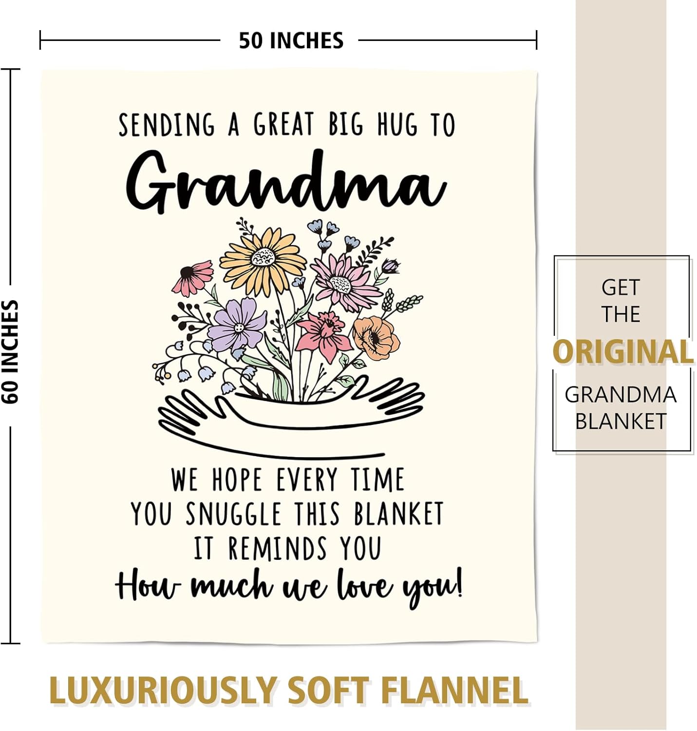 Afterprints Grandma Gifts Blanket, Birthday, Valentines Gifts for Grandma from Grandkids, Best Grandmother Presents, Hug Floral Throw Blankets 50'' x 60'' - Image 9