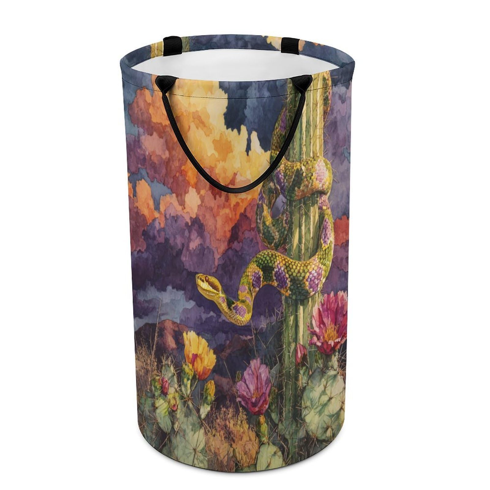 LUYYSKY Rustic Classic Animals Snake Collapsible Dirty Clothes Basket, Beautiful Western Desert Plants Flowers Cactus Wildlife Snake Portable Clothes Storage Basket