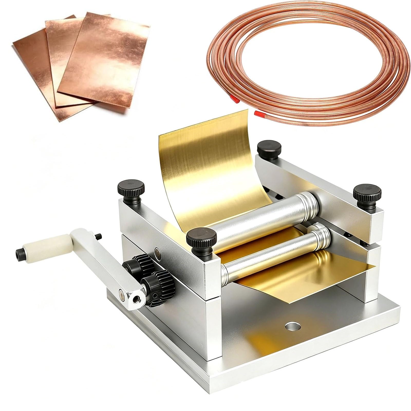 Mini ręczna maszyna do zginania metalu, regulowany ręczny walcownia korbowa do miękkich mosiężnych miedzianych blach aluminiowych DIY Crafting Projects