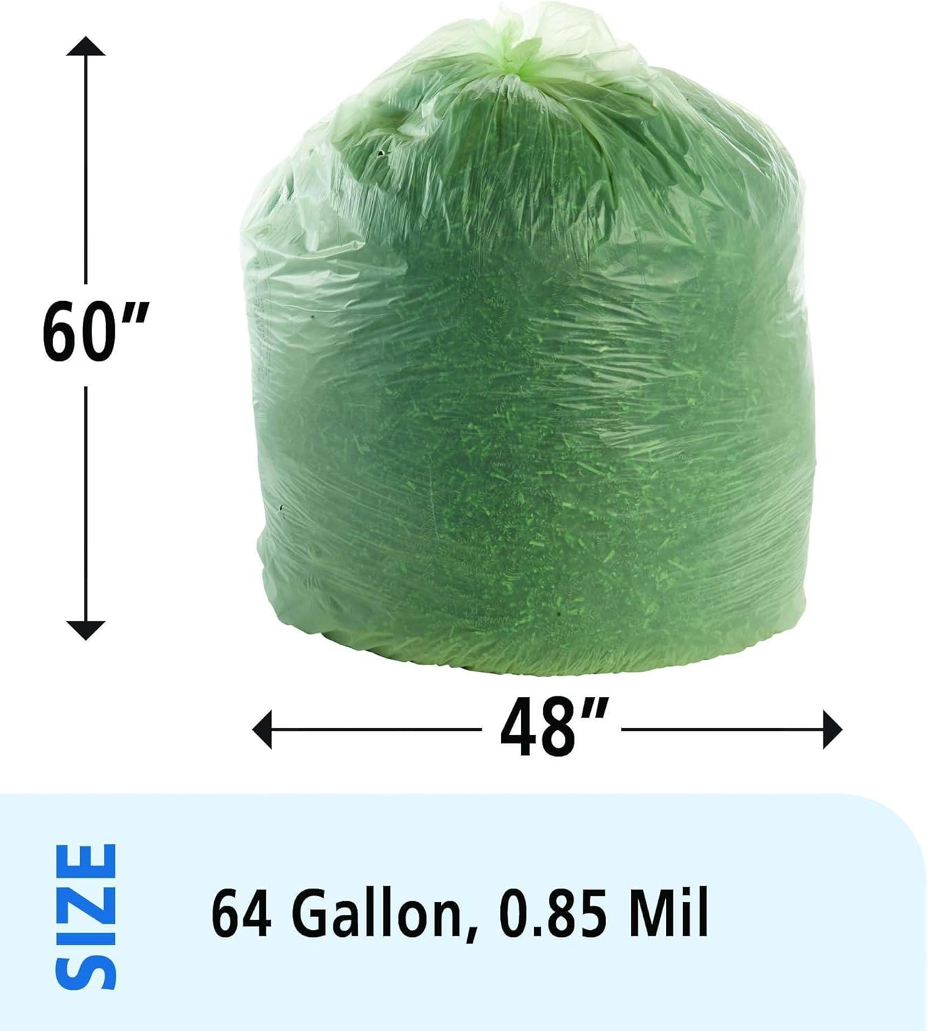 Stout E4860E85 EcoSAfe-6400 Compostable Compost Bags .85mil 48 x 60 Green 30/Box