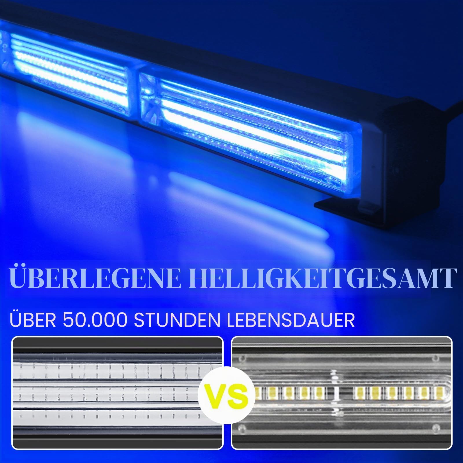 58 cm LED Rundumkennleuchte 80W Blau Rundumleuchte für Auto Anhänger Wohnwagen SUV -17 Blinkende Stroboskop-Modi…