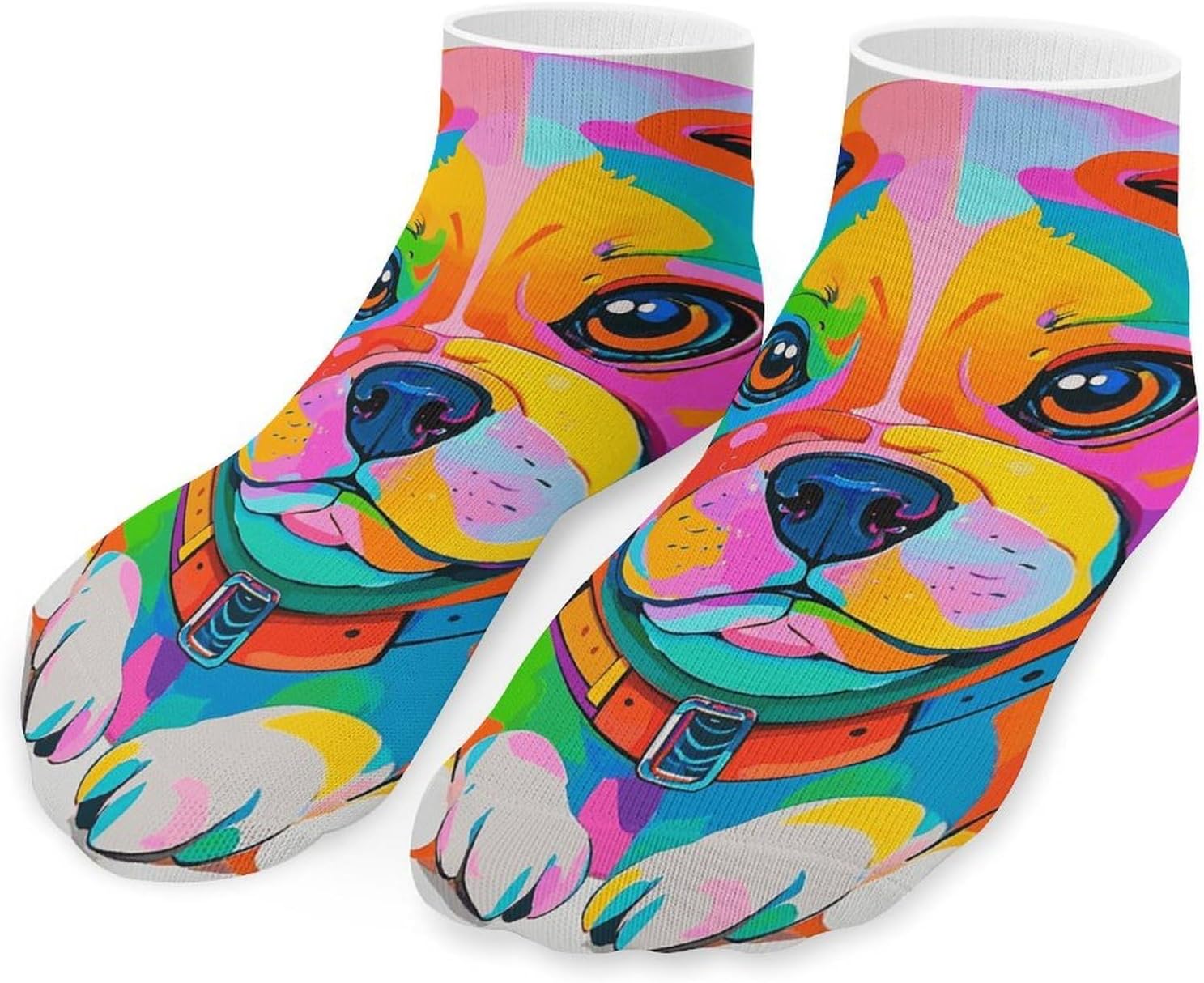 Colorful Dogs 5 Pairs Athletic Socks, Breathable Short Socks