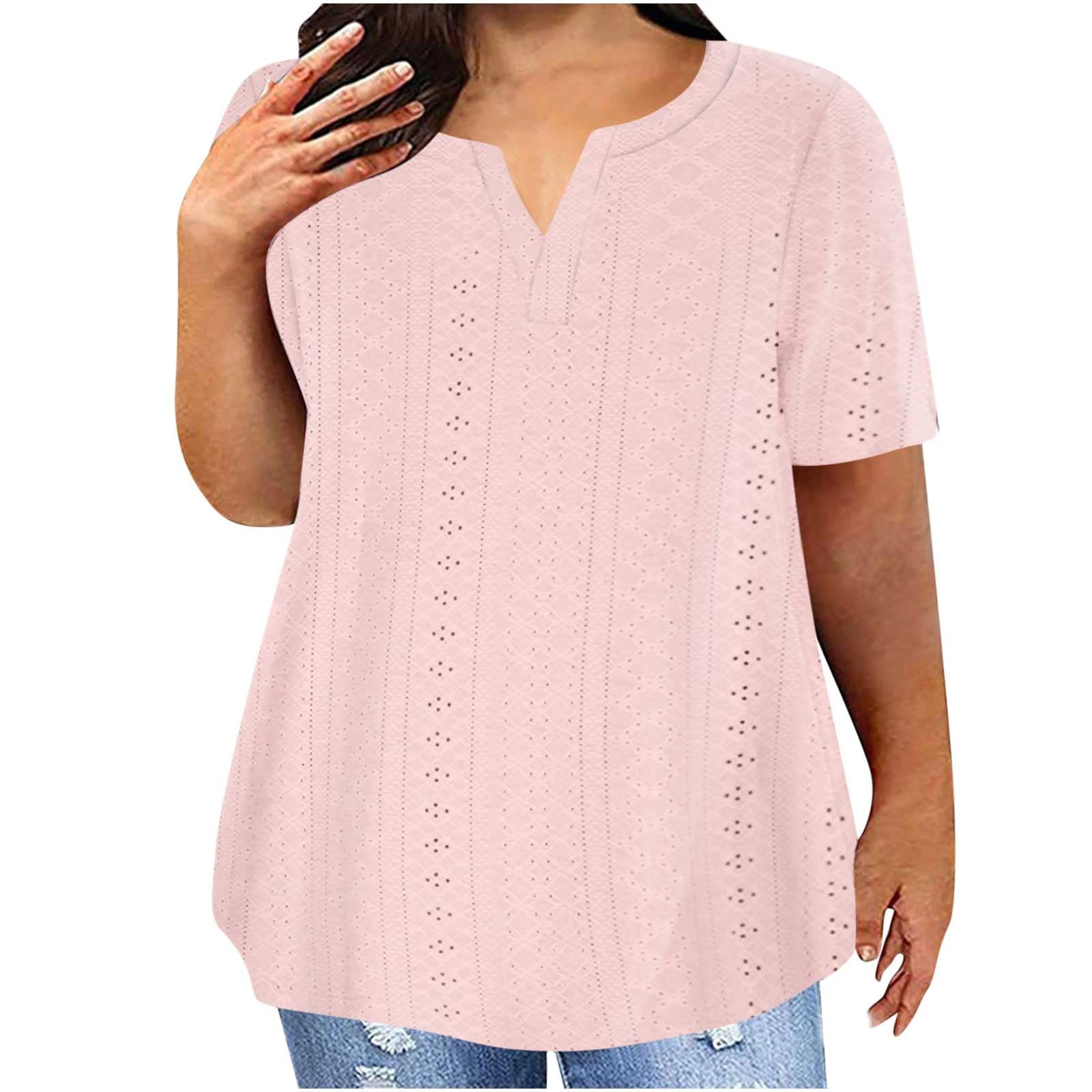 HAOLEI Camisetas Manga Corta Mujer,Blusa Mujer Verano 2024 con Cuello en Pico,Color Sólido T-Shirt Multicolor Shirt Tallas Grandes Blusa Casual Tops Básica Camiseta Mujer Pullover Blusa