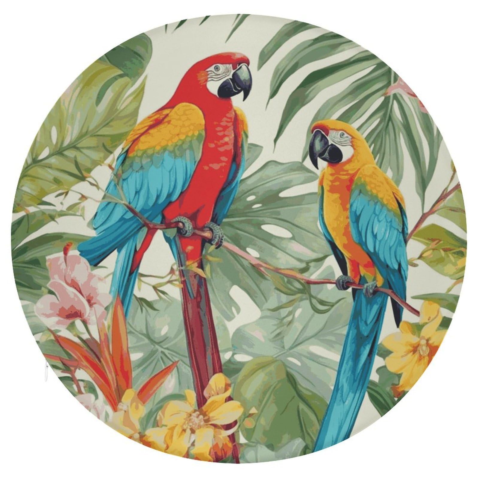 FekiLoot Tropical Plants and Parrots Seat Cushion Comfort Memory Foam Seat Cushion Chair Pad Soft Round Stool Cushion Chair Cushion Removable Washable Cover for Home Office Outdoor Bistro 15.35 Inch