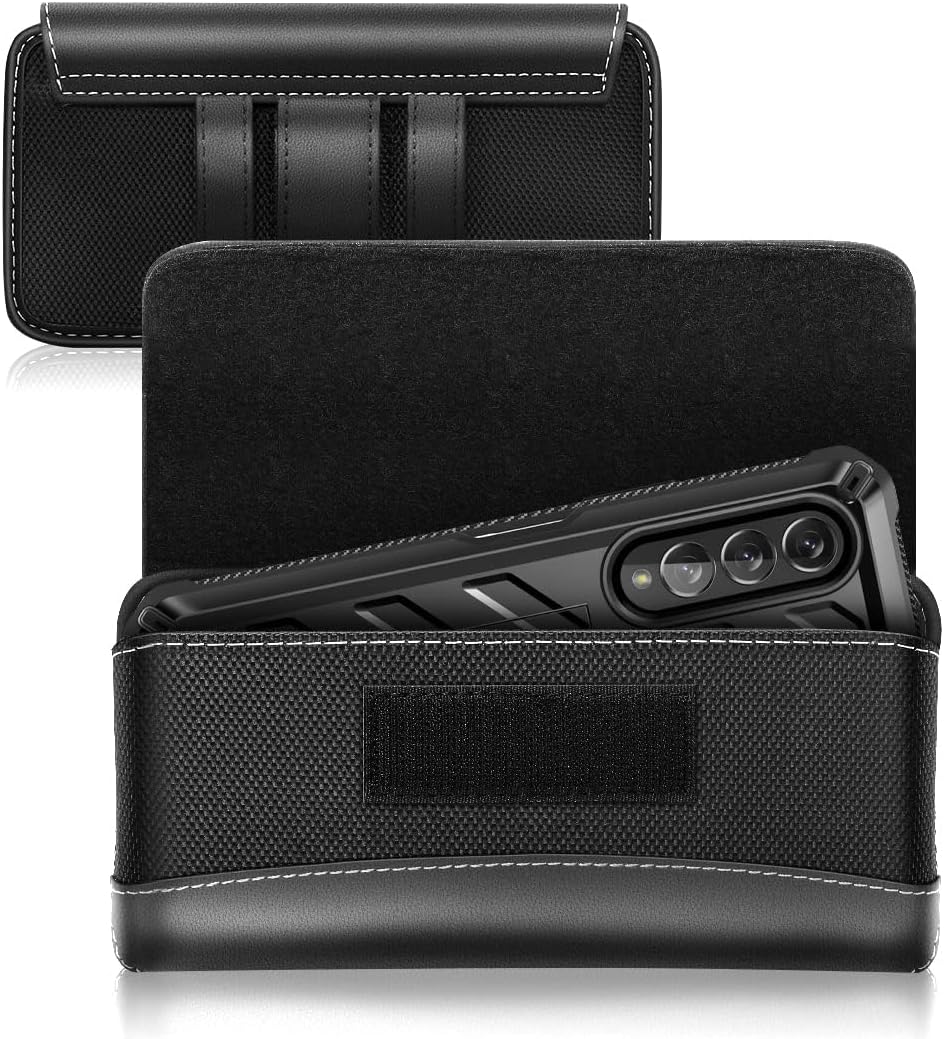 SUPCASE Galaxy Z Fold 6 Case with Belt Clip, Military-Grade Drop Protection, Wear-Resisting Leather Pouch Cover for Z Fold 6/5/4/3, Black