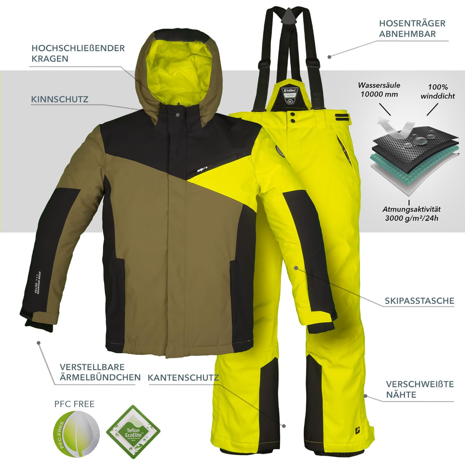 Killtec Jungen Skianzug - Skijacke und Skihose im Set - 10.000 mm Wassersäule - wasserdicht, atmungsaktiv
