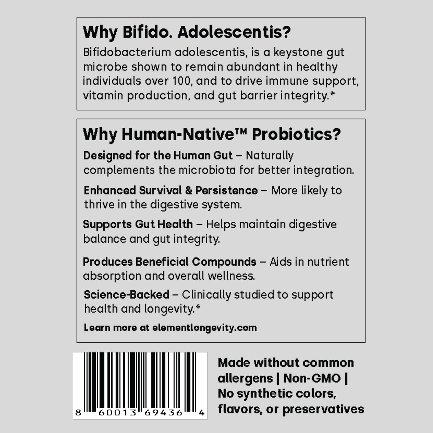 Human Native Bifidobacterium Adolescentis Synbiotic | Fewer Urgent Bowel Movements, Reduced Bloating/Gas, & Digestion Support | Clinically Studied Probiotic | 30ct (30 Day Supply)