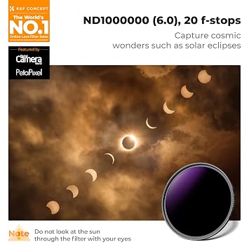K&F CONCEPT 77mm ND1000000 Solar Eclipse Filter 20 Stops Fixed ND Filter