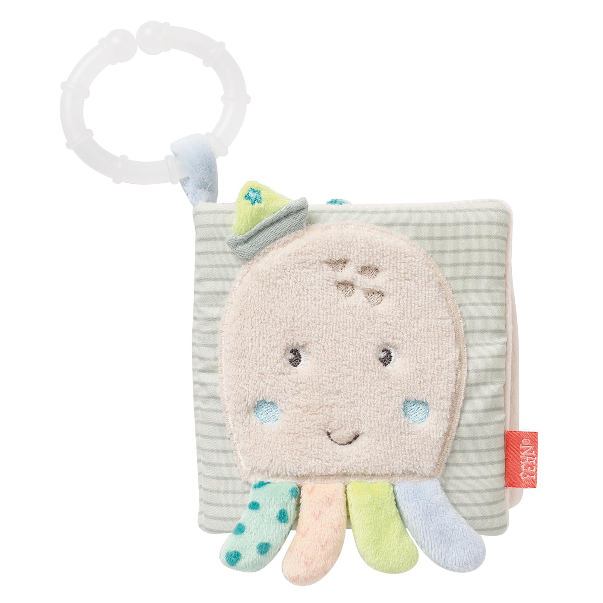 Fehn Fabric Book with Rattle and Hanger 11 x 11 cm Sea Children Octopus 054415