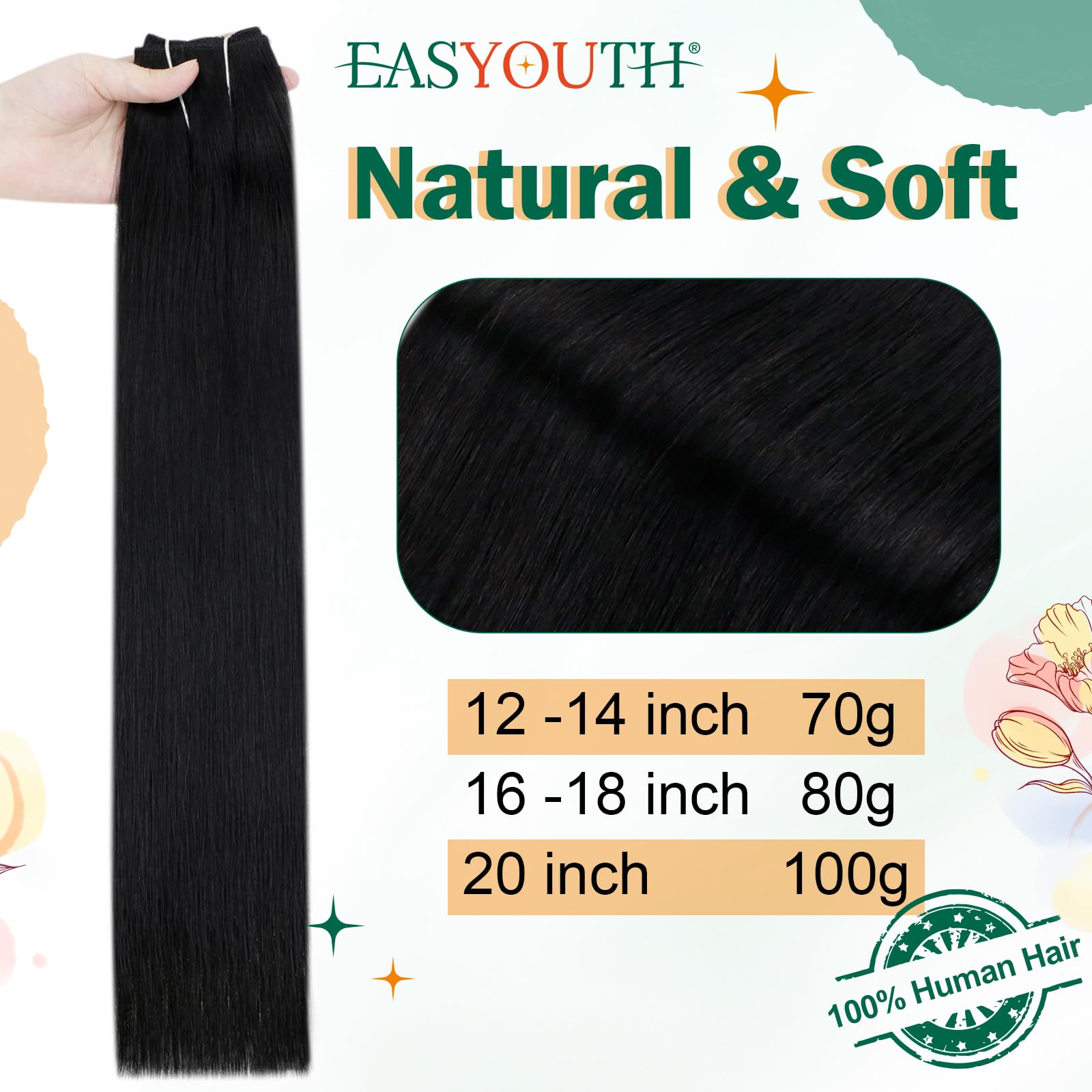 Easyouth 20Inch Wire Extensions Human Hair Black Secret Wire Hair Extension Real Human Hair One Piece Invisible Fish Line Hair Extensions with Removable Clips Jet Black #1 100g - Image 2
