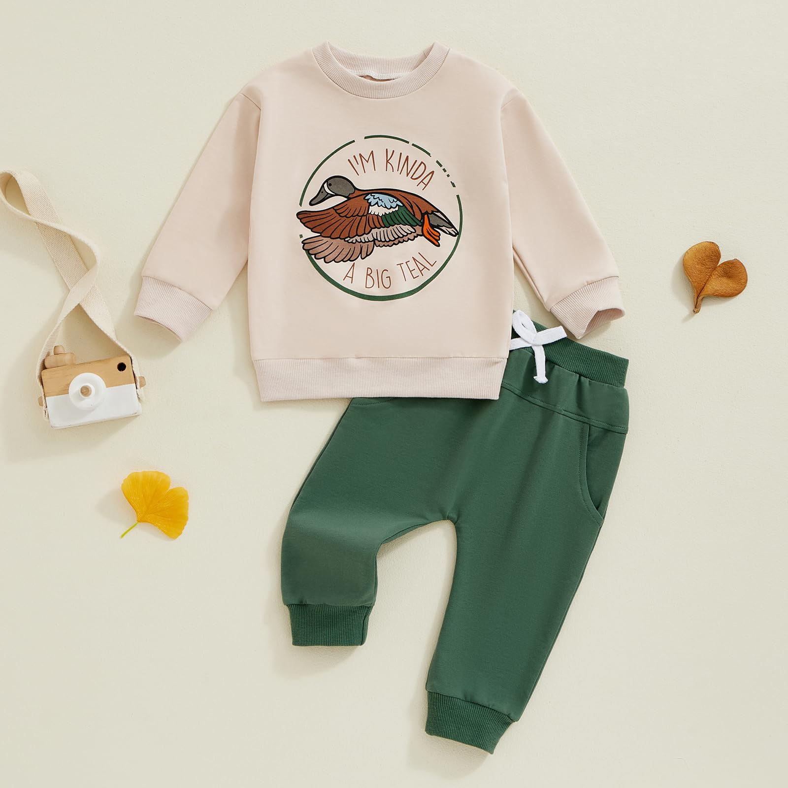 Gaono Toddler Baby Boy Fall Winter Clothes Duck Hunting Outfit Mallard Duck Sweatshirt And Pants 2 Piece Sweatsuit Set (B-Apricot, 18-24 Months)