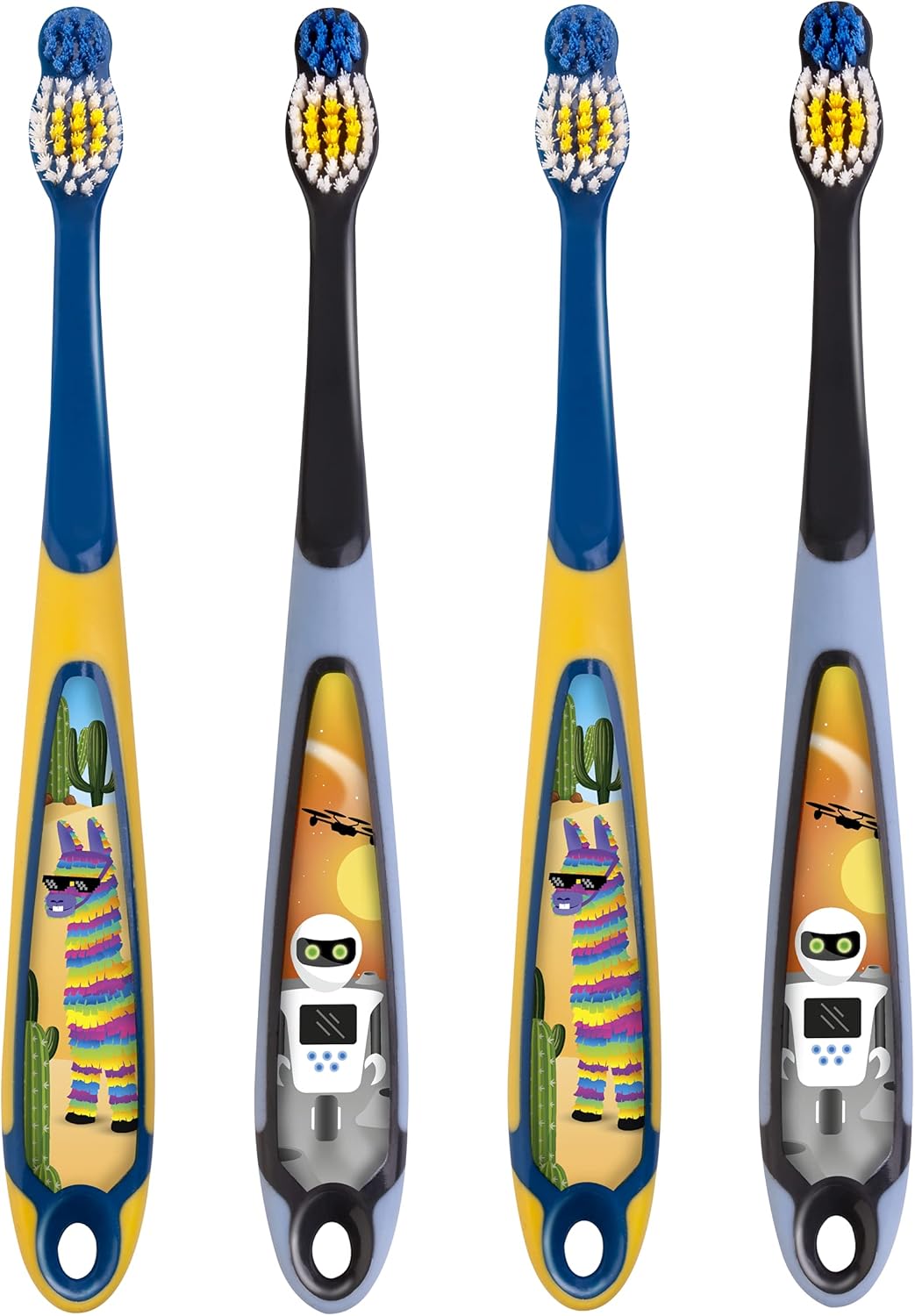 Jordan* | Step 3 | Cepillo de dientes para niños de 6 a 9 años | Cepillo de dientes para niños con cerdas suaves, mango ergonómico doble y sin BPA | Color azul y amarillo | Pack de 4 unidades