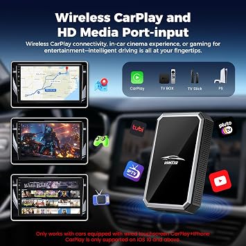 LAMTTO 2-in-1 Wireless CarPlay Adapter, HD Media Port for TV Stick/Switch