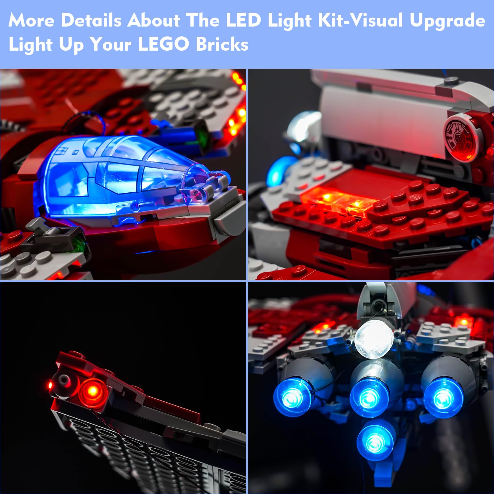 LocoLee LED Light Kit for Lego Ahsoka Tano's T-6 Jedi Shuttle 75362, Remote Control Creative Lighting Set Accessories Compatible with Lego 75362 Building Set (Lights Only, No Models)