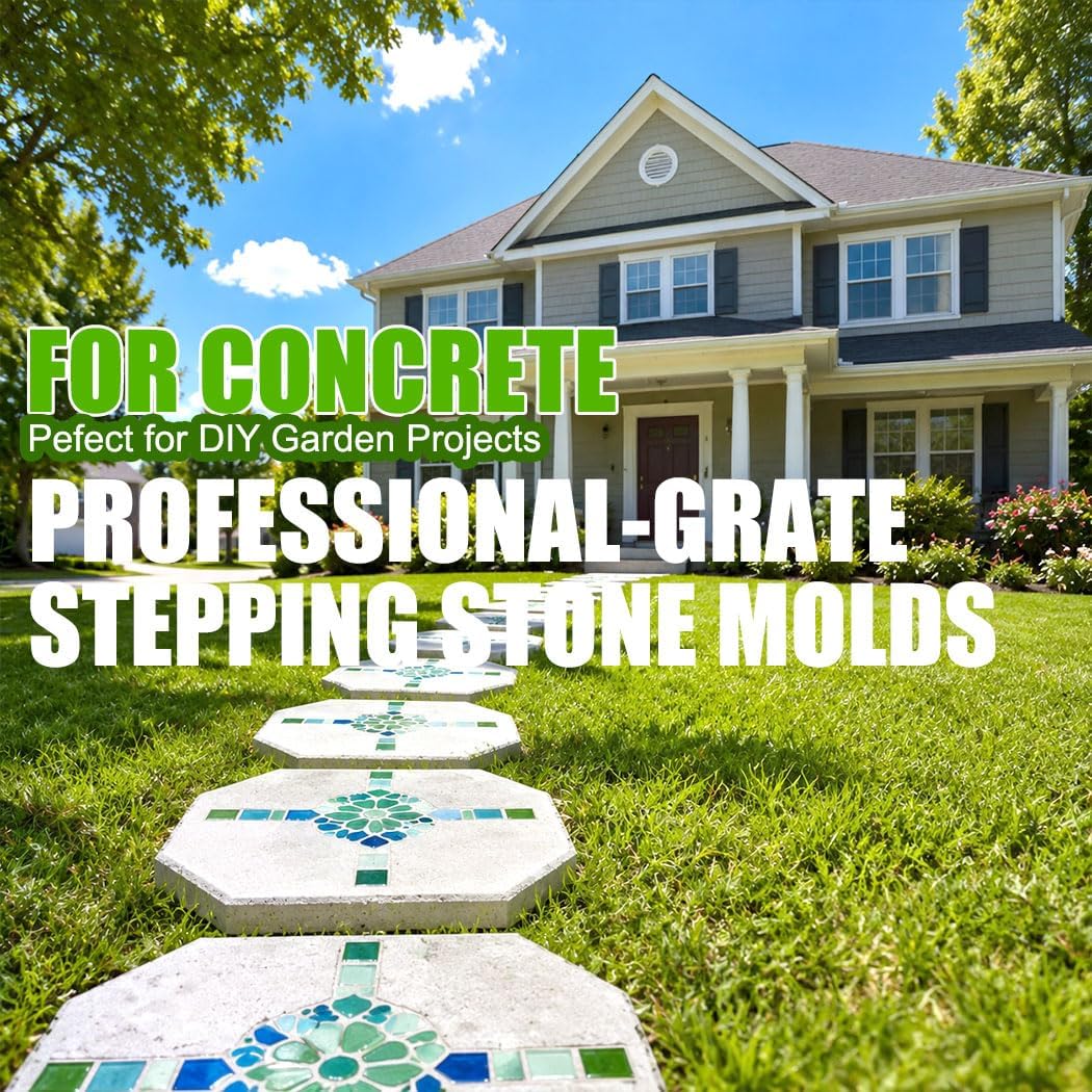 8 Pcs Stepping Stone Mold, Polygon Plastic Paver Molds for Concrete, Dia 8.66 in/ 22cm Depth Cement Black Tray, Reusable DIY Form for Paving Garden Path, Walkway, Patio, Outdoor Landscaping
