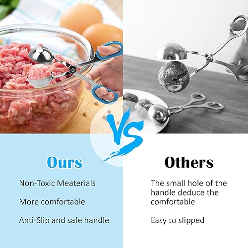 Miniatura 6 de AHIER - Máquina para hacer albóndigas, 2 unidades, sin pegar, para hacer albóndigas, de 1.38 y 1.8 pulgadas, acero inoxidable, con asas