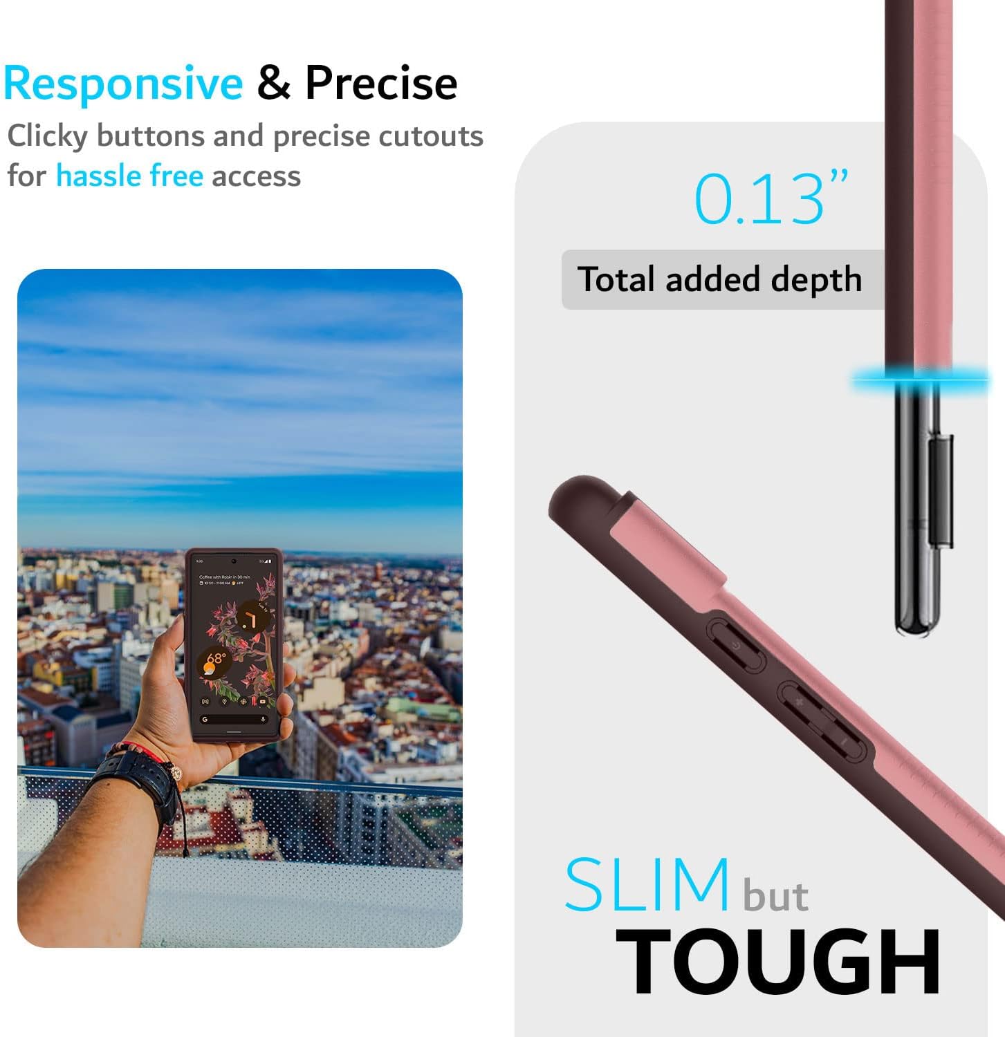TUDIA DualShield Designed for Google Pixel 6 Case (2021), [Merge] Shockproof Military Grade Heavy Duty Dual Layer Tough Slim Hard Protective Case Cover (Smokey Pink) : Cell Phones & Accessories