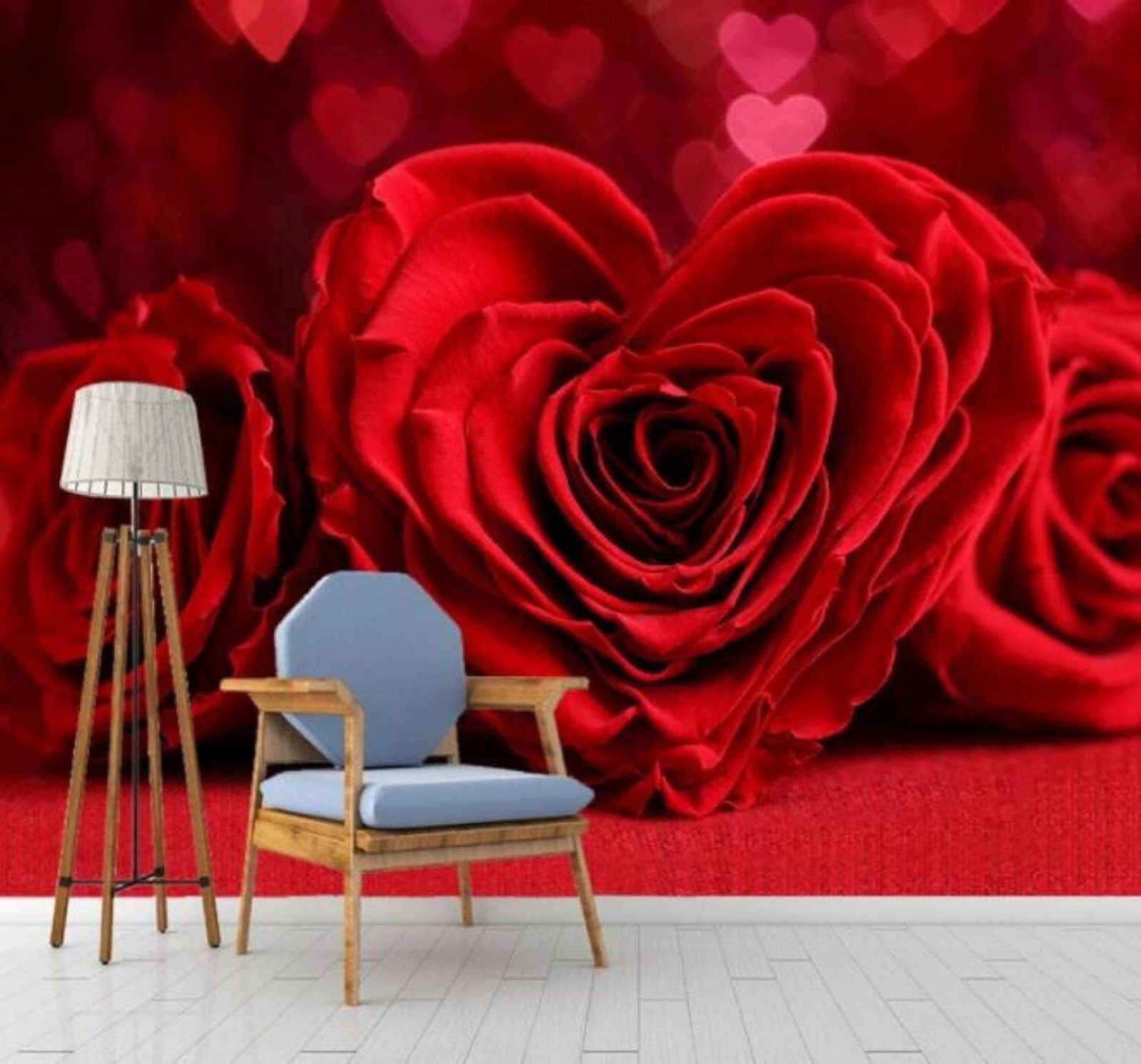 Xlming 250Cm×170Cm(B×H) Minimalist Three Dimensional Romantic Red Rose 3D Wallpaper Luxury Silk Study Dining Feature Sofa Grey Bedroom Living Room Tv Decorative Wall-250Cm×170Cm