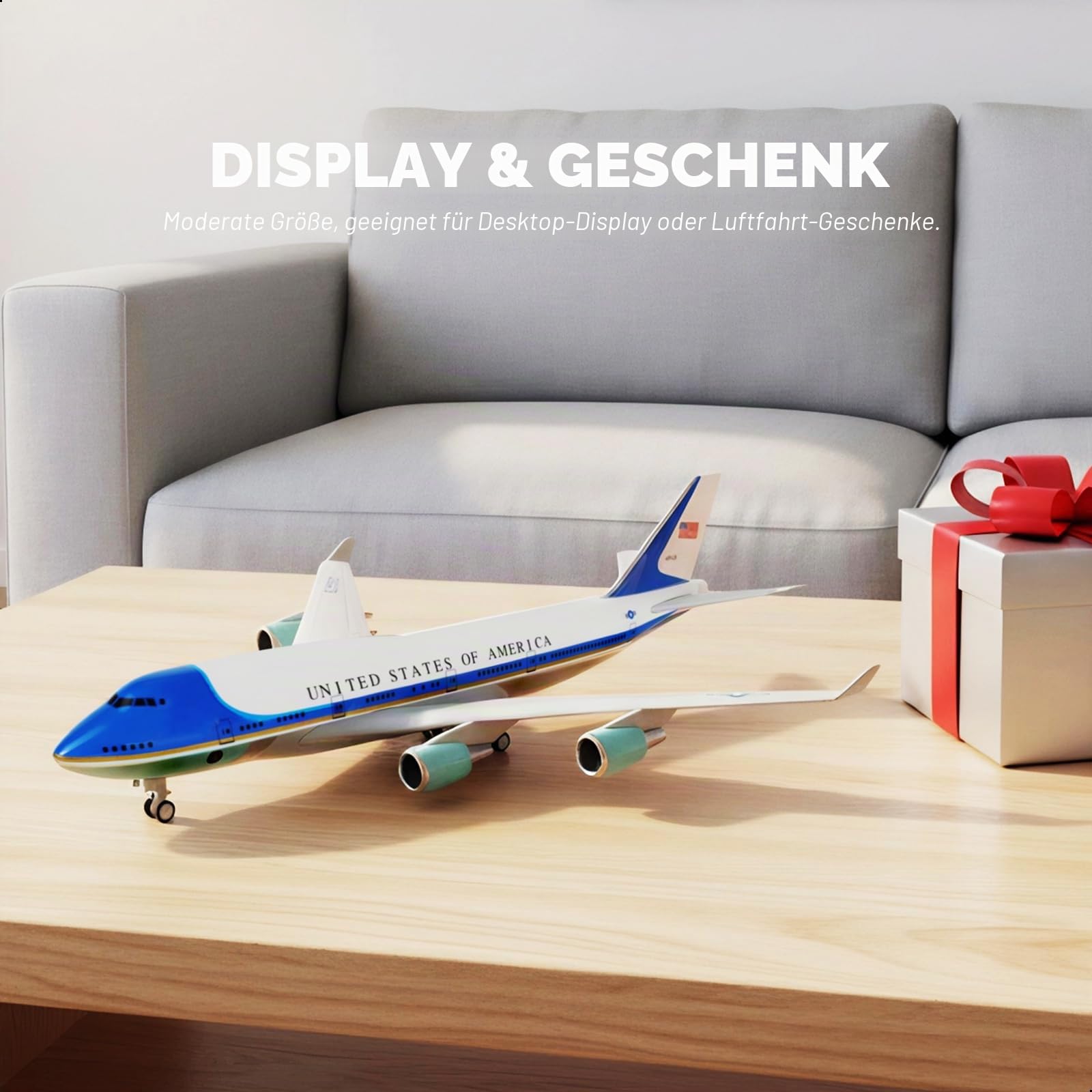 1/240 Air Force One 747 Modellflugzeug für Boeing 747 Modellflugzeug mit Ständer (12 Zoll Länge) Vorgefertigter Modellbausatz für Erwachsene - Kreative Geschenke aus der Luftfah