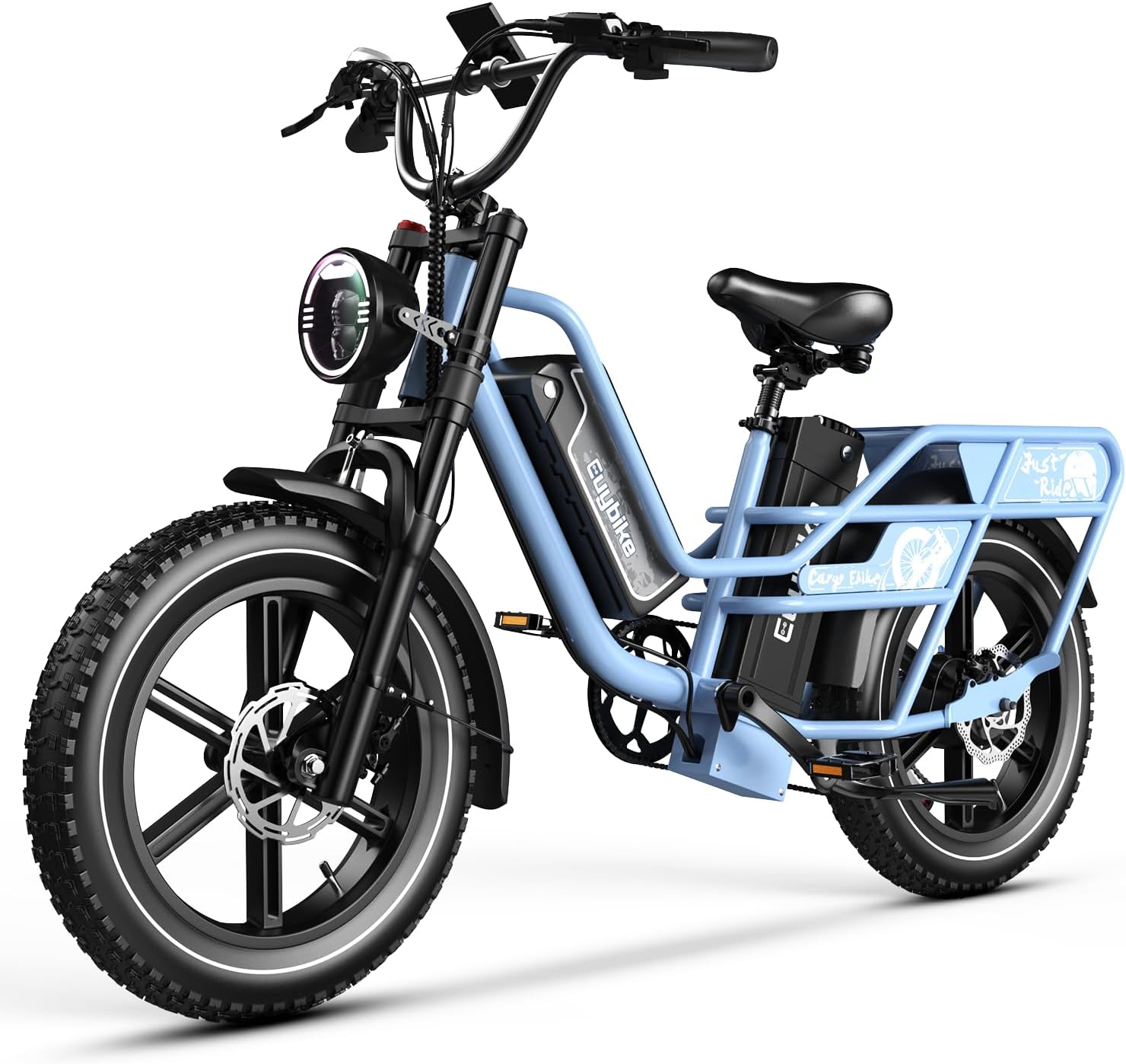 Dual Battery Electric Bike for Adults, Cargo Ebike with 48V 60AH Removable Battery Up to 160 Miles, 1450W Peak Motor 34MPH Electric Bicycle, 20" x 4" Fat Tire 7 Speed Hydraulic Disc Brakes E Bike
