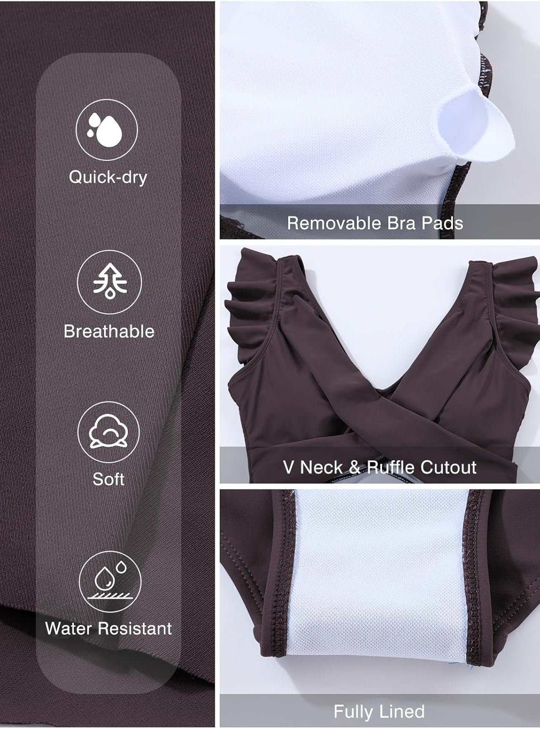 Aleumdr Women's One Piece Swimsuit Ruffle Cutout Swimdress Tummy Control V Neck Wrap Swimwear - Image 5