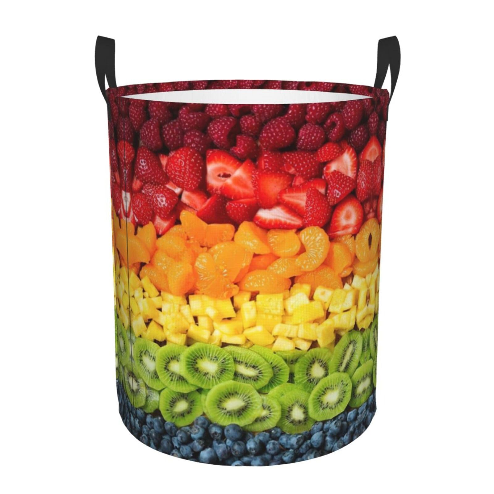 M Collapsible Round Fruit Rainbow Print Laundry Hamper