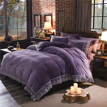 Bedding Set red Coffee Bed lace Duvet Cover Winter Quilt Sets Warm Bed Linen 2 Queen Size 1 Queen