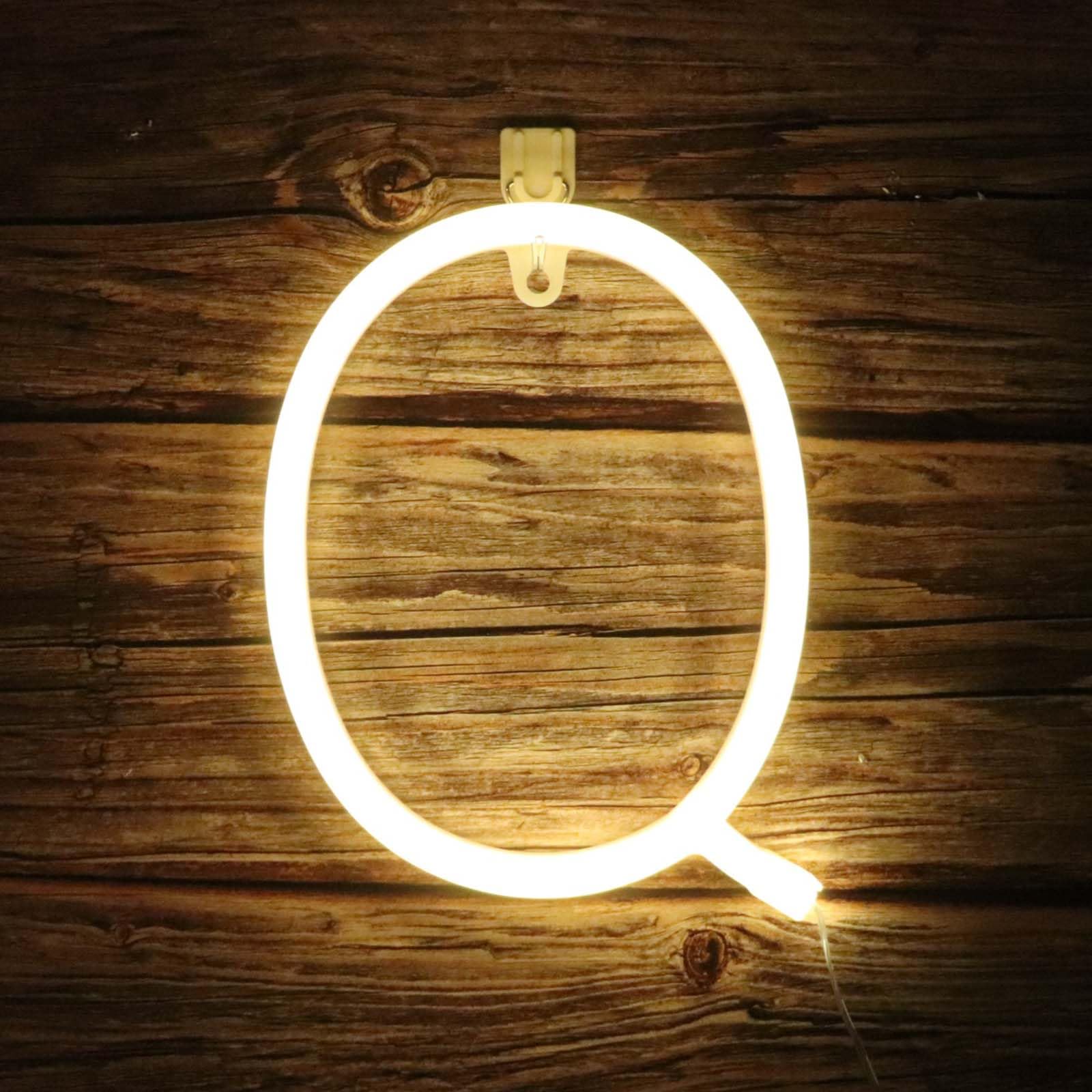 Custom Warm White Neon Sign LED Lights - USB Powered & 3AA Battery Operated Neon Light for Home Bar Wedding Decor - Dimmable LED Neon Signs(Letters Q) — image 1