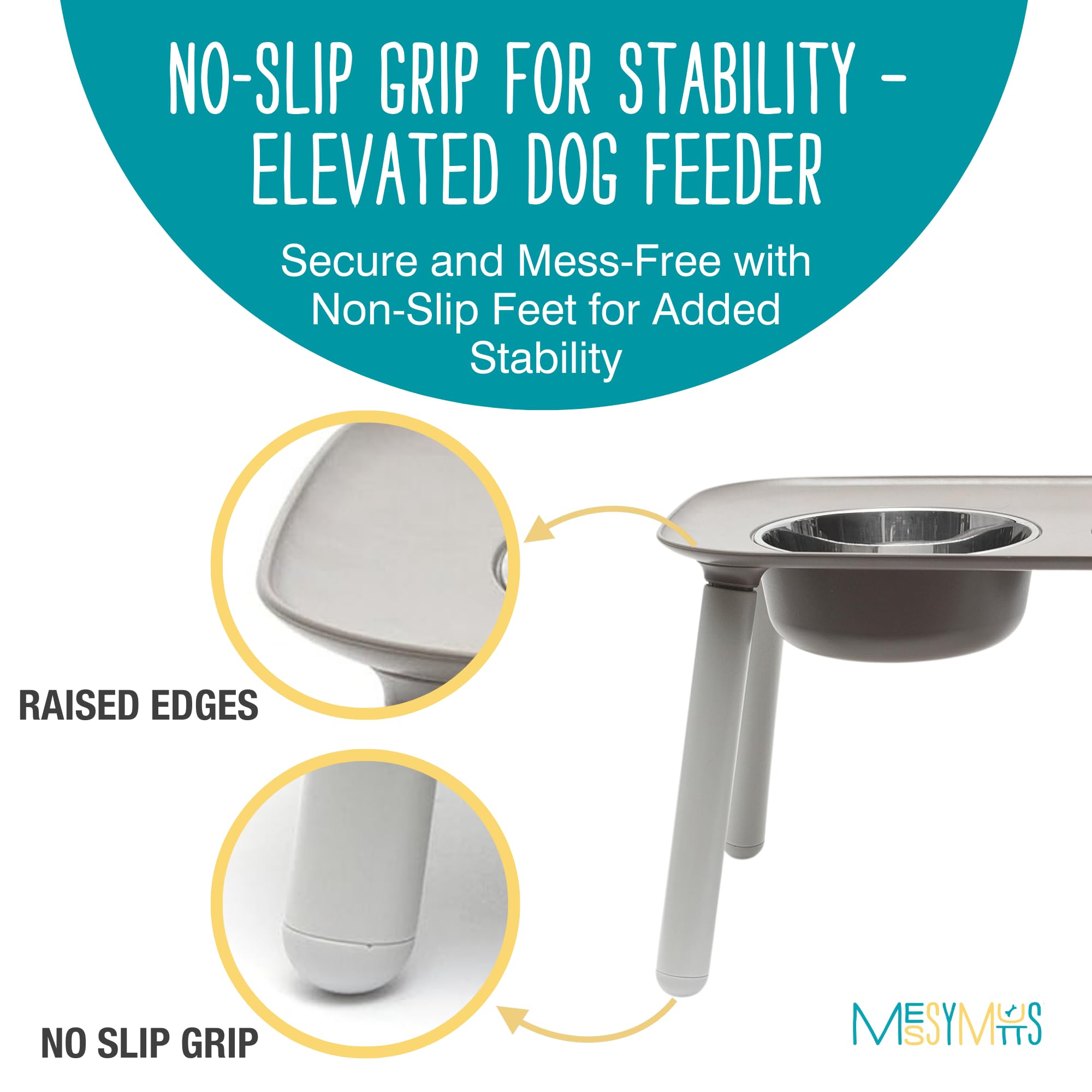 Messy Mutts Comedero doble elevado con cuencos de acero inoxidable, altura ajustable de 3, 5 o 10 pulgadas, comedero de pie ajustable para perros, 5 tazas por cuenco, gris oscuro