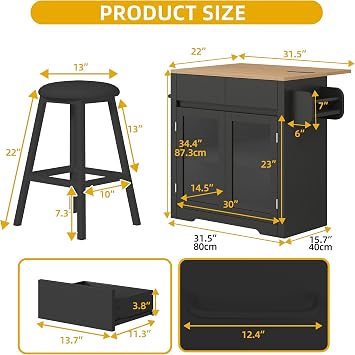 DWVO 37.5 Kitchen Island with Drop Leaf